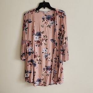 Gypsies & Moondust Pink Floral Kimono Womens Medium Boho Flare Sleeve